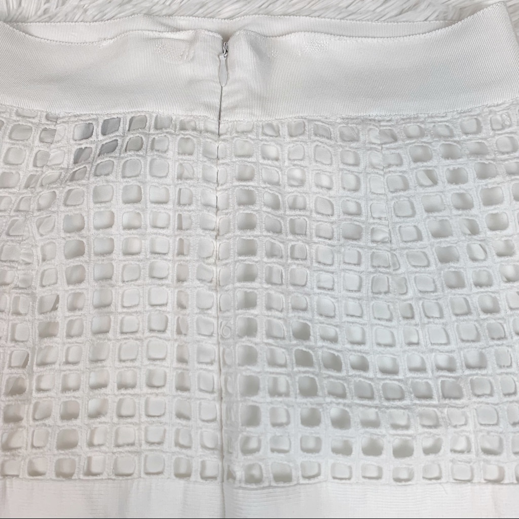 Sea New York Laser Cut Eyelet Fringe Midi Skirt In White High Waist Slit — image 5 of 8